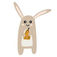 carino coniglio. coniglietto con zucca. contento autunno volta. mano disegnato infantile vettore illustrazione.