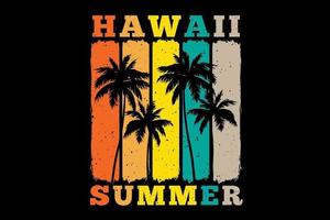 t-shirt hawaii estate palma tramonto colore retrò stile vintage vettore