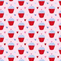 carino e colorato vettore senza soluzione di continuità mano disegnato modello con dolce Cupcake e cuori. San Valentino giorno illustrazioni. per involucro carta, lenzuola, taccuino, pacchi, regalo carta