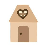 carino semplice Casa con cuore sagomato soffitta finestra e cuore sagomato maniglia. simbolo di casa, famiglia, accogliente serate. stilizzato clipart nel pastello colori. mano disegnato vettore scarabocchio isolato su sfondo