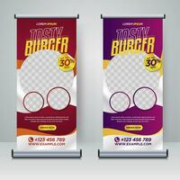 cibo e ristorante roll up banner modello di progettazione vettore