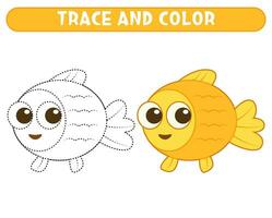 tracciare e colore carino cartone animato pesce. foglio di lavoro per bambini vettore