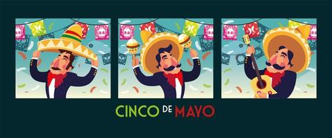 set di carte cinco de mayo vettore