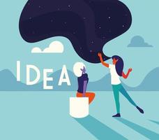 imprenditrici con etichetta idea, persone e idee vettore