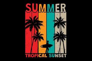 t-shirt estate tramonto tropicale surf stile vintage retrò vettore