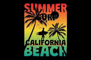 t-shirt surf estivo california beach palm retrò stile vintage vettore