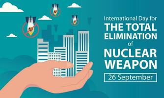 illustrazione vettore grafico di mani Tenere il città quello era caduto di un' nucleare bomba, Perfetto per internazionale giorno, il totale eliminazione, nucleare arma, celebrare, saluto carta, eccetera.