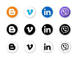 sociale media icone impostato - blogger, vimeo, vibrazioni, linkedin. nero e bianca versione vettore