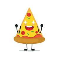 carino eccitato Pizza carattere. divertente elettrizzante torta cartone animato emoticon nel piatto stile. cibo emoji vettore illustrazione