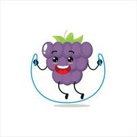 carino e divertente uva fare salto corda. frutta fare fitness o gli sport esercizi. contento personaggio Lavorando su vettore illustrazione.