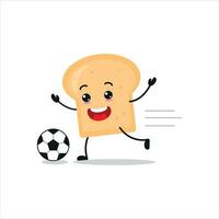 carino e divertente pane giocare calcio. forno fare fitness o gli sport esercizi. contento personaggio calcio Lavorando su vettore illustrazione.