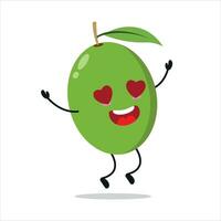 carino contento oliva carattere. divertente autunno nel amore oliva cartone animato emoticon nel piatto stile. frutta emoji vettore illustrazione