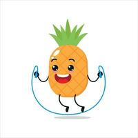 carino e divertente ananas fare salto corda. frutta fare fitness o gli sport esercizi. contento personaggio Lavorando su vettore illustrazione.