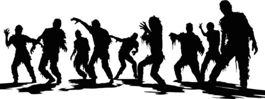 vettore un' impostato di zombie sagome. vettore a piedi zombi. zombie con loro ombre vettore illustrazione su bianca sfondo.