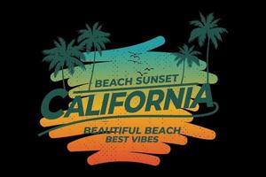 t-shirt california beach sunset vibes stile retrò vettore