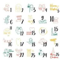 mano disegnare Natale colorato schema Avvento calendario con animale personaggi vettore