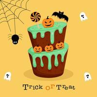 Halloween carta con torta , zucca, ragno e fantasma vettore