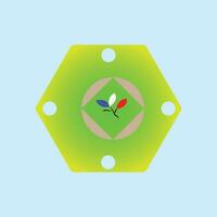 pentagono logo con tre colorato le foglie nel il mezzo vettore