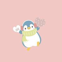 carino e bello pinguino Tenere cuore, contento San Valentino giorno, amore concetto, piatto vettore illustrazione cartone animato personaggio costume design