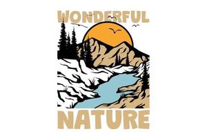 t-shirt meravigliosa natura pino montagna stile vintage disegnata a mano
