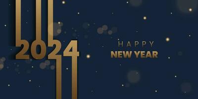 2024 contento nuovo anno con oro Marrone colore su blu e grigio sfondo con leggero bokeh. 2024 nuovo anno design modello. vettore