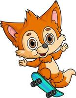 cartone animato carino poco Volpe giocando skateboard vettore