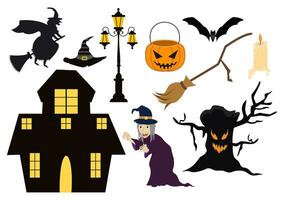 impostato Halloween elementi vettore illustrazione con vario tipi di cose piace fantasmi, zucche, teschi, caramelle e Di Più cartone animato sfondo modelli