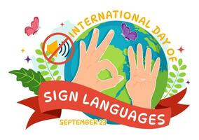 internazionale giorno di cartello le lingue vettore illustrazione con persone mostrare mano gesti e udito invalidità nel piatto cartone animato mano disegnato modelli