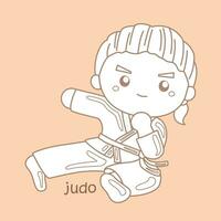 alfabeto j per judo vocabolario scuola lezione cartone animato digitale francobollo schema vettore