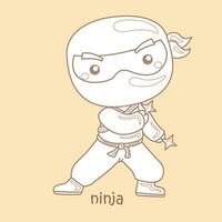 alfabeto n per ninja vocabolario scuola lezione cartone animato digitale francobollo schema vettore