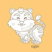 alfabeto t per tigre vocabolario scuola lezione cartone animato digitale francobollo schema vettore