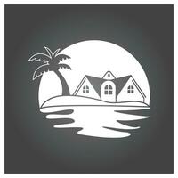 minimalista icona tramonto spiaggia Casa logo vettore