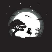 illustrazione vettore grafico di samurai formazione a notte su un' pieno Luna. Perfetto per sfondo, manifesto, eccetera. paesaggio sfondo, illustrazione vettore stile, uno pezzo, roronoa zoro