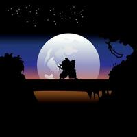 illustrazione vettore grafico di samurai formazione a notte su un' pieno Luna. Perfetto per sfondo, manifesto, eccetera. paesaggio sfondo, illustrazione vettore stile, uno pezzo, roronoa zoro