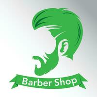 barbiere negozio logo, minimalista stile logo, verde colore logo, uomo testa con fricchettone stile, verde testo nastro, adatto per Uomini moda e sociale media e astratto Stampa, bene per manifesti nel uomini club vettore