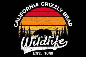 t-shirt fauna california orso grizzly stile retrò vettore