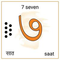 7 Sette numero hindi e inglese linguaggio apprendimento vettore