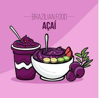 acai tazza e ciotola con frutta brasiliano cibo vettore