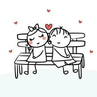 contento coppia illustrazione carino coppia ragazza e ragazzo coppia nel amore seduta nel un' sgabello vettore