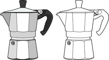 moca pentola o caffè espresso creatore tazza linea disegno illustrazione vettore Immagine