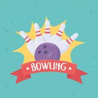 birilli da bowling e palla campionato gioco etichetta sportiva ricreativa design piatto vettore