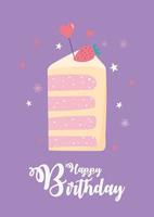 buon compleanno, fetta di torta con frutta e cuore festa di celebrazione della decorazione dell'amore vettore