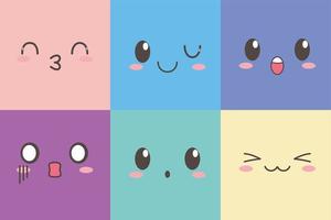 set di personaggi dei cartoni animati di emoticon di espressione facciale adorabile kawaii vettore