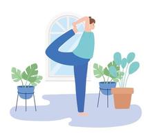donna che pratica esercizi di posa yoga, stile di vita sano, pratica fisica e spirituale vettore