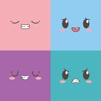 set di personaggi dei cartoni animati di emoticon di espressione facciale adorabile kawaii vettore