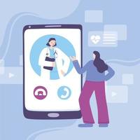 medico online, medico professionista e smartphone paziente, consulenza medica o servizio di consultazione vettore