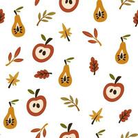 autunno senza soluzione di continuità modello. diverso foglie, frutta e frutti di bosco. autunno carino digitale carta. creativo sfondo per tessuto, tessile, scrapbooking e stampe. vettore illustrazione.