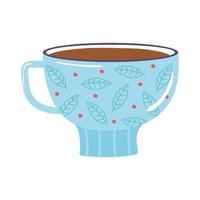 tazza da tè e caffè con icona di foglie e punti su sfondo bianco vettore