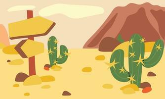 vettore illustrazione di un' deserto paesaggio. selvaggio ovest, nel il deserto di ovest Texas con montagne e cactus nel un' piatto cartone animato stile. illustrazione per stampa su cartoline e libri
