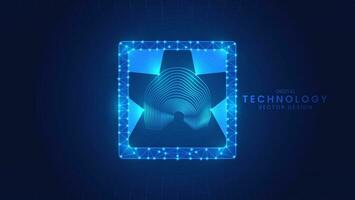 impronta digitale scansione, digitale biometrico, sicurezza e identificare. blu raggiante neon su buio sfondo vettore